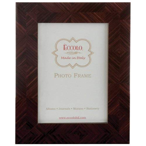 Eccolo Made in Italy Marquetry Wood Frame, Herringbone Parquet Brown, Holds an 8 x 10-Inch Photo