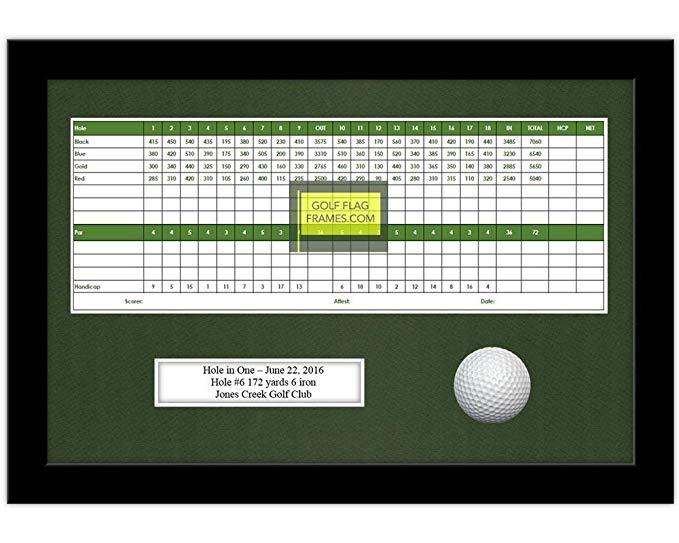 10x15 Black Golf Scorecard Golf Ball Frame, Moulding blk-004 Shadowbox, Green Mat (holds up to 5x12 card; card & ball not incl)