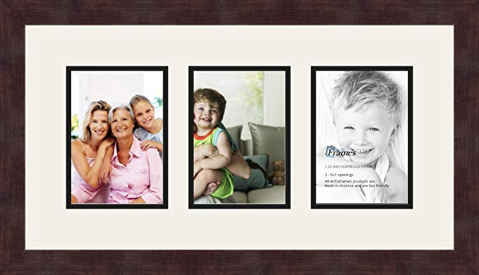 Art to Frames Double-Multimat-24-61/89-FRBW26061 Collage Frame Photo Mat Double Mat with 3 - 5x7 Openings and Espresso frame