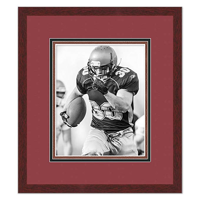 Poster Palooza Brown Wood Frame for 16x20 Photos with a Triple Mat - Cardinal Red, Black, and Football Textured Mats