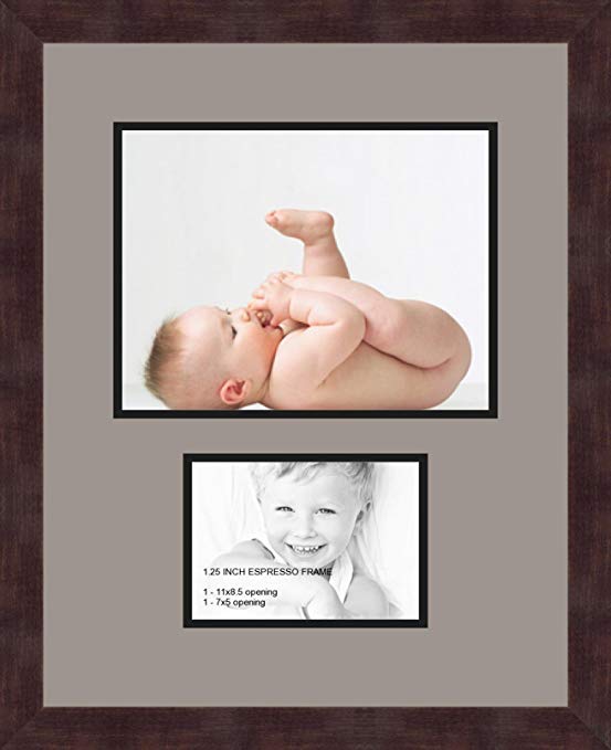 Art to Frames Double-Multimat-254-88/89-FRBW26061 Collage Frame Photo Mat Double Mat with 1 - 8.5x11 and 1 - 5x7 Openings and Espresso frame