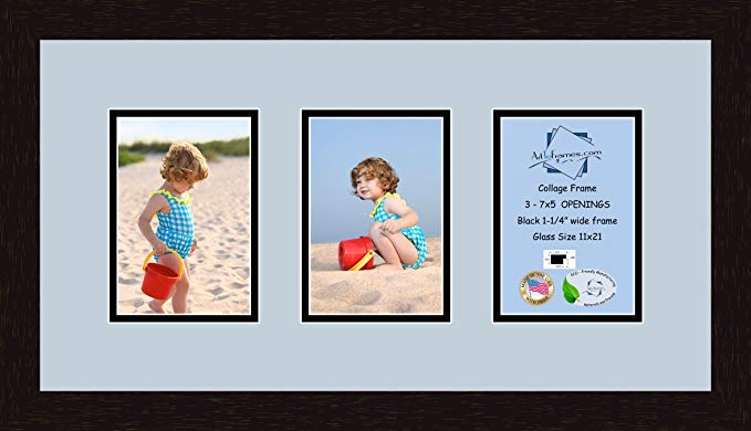 Art to Frames Double-Multimat-538-860/89-FRBW26061 Collage Frame Photo Mat Double Mat with 3-5x7 Openings and Espresso frame