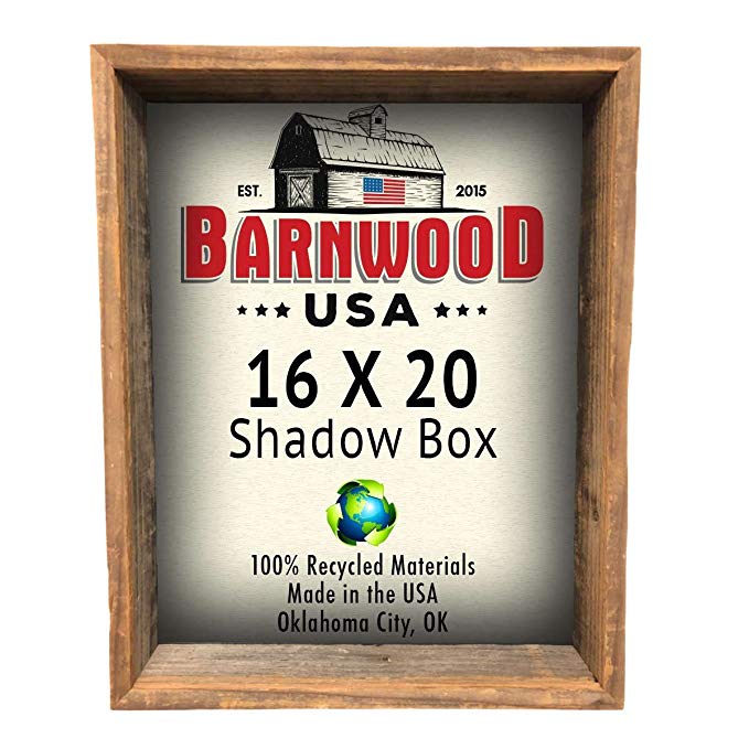 BarnwoodUSA | Rustic Farmhouse Collectible Shadow Box Picture Frame | Made of 100% Reclaimed and Recycled Wood | Deep Shadow Box Style To Display Collectibles, Photos, Antiques | Made in USA | 16”x20”