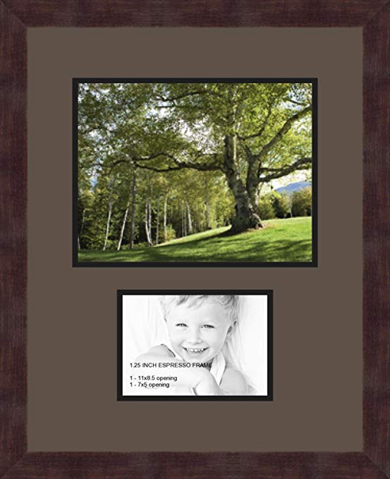 Art to Frames Double-Multimat-254-119/89-FRBW26061 Collage Frame Photo Mat Double Mat with 1-8.5x11 and 1-5x7 Openings and Espresso frame