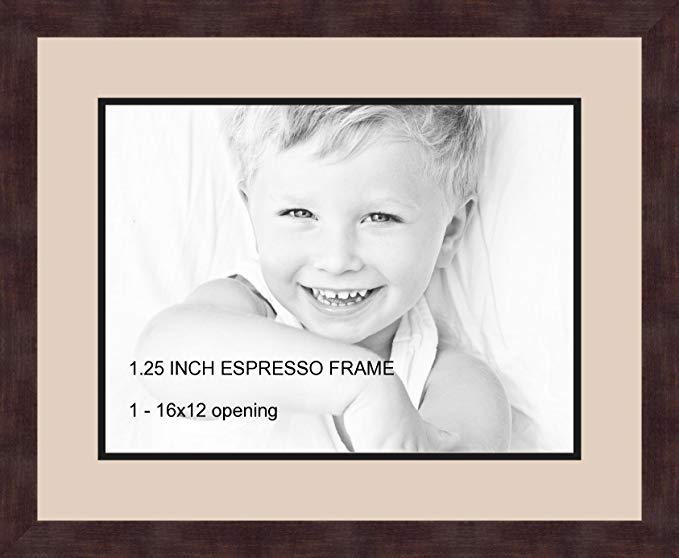 Art to Frames Double-Multimat-728-782/89-FRBW26061 Collage Frame Photo Mat Double Mat with 1 - 12x16 Openings and Espresso frame