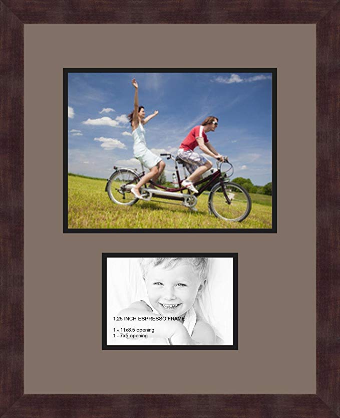 Art to Frames Double-Multimat-254-748/89-FRBW26061 Collage Frame Photo Mat Double Mat with 1 - 8.5x11 and 1 - 5x7 Openings and Espresso frame