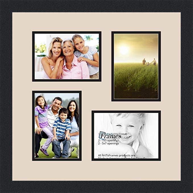 ArtToFrames Collage Photo Frame Double Mat with 4-5x7 Openings and Satin Black Frame