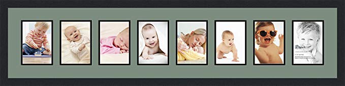 ArtToFrames Collage Photo Frame Double Mat with 8 - 5x7 Openings and Satin Black Frame