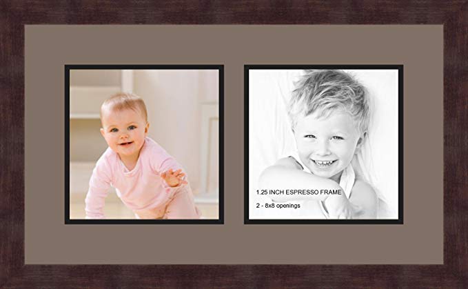 Art to Frames Double-Multimat-48-748/89-FRBW26061 Collage Frame Photo Mat Double Mat with 2 - 8x8 Openings and Espresso frame