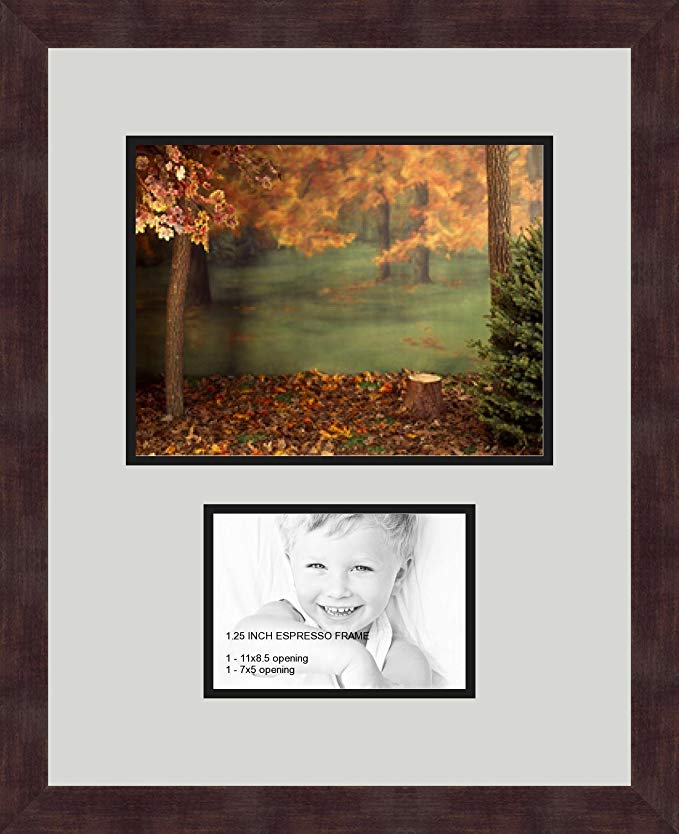 Art to Frames Double-Multimat-254-756/89-FRBW26061 Collage Frame Photo Mat Double Mat with 1 - 8.5x11 and 1 - 5x7 Openings and Espresso frame