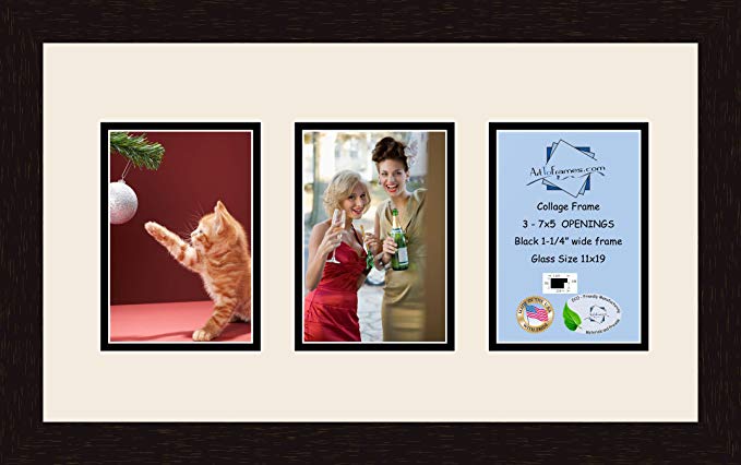 Art to Frames Double-Multimat-539-824/89-FRBW26061 Collage Frame Photo Mat Double Mat with 3 - 5x7 Openings and Espresso frame
