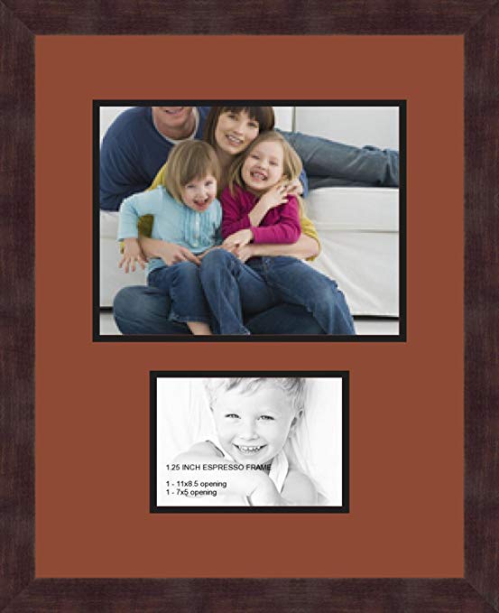 Art to Frames Double-Multimat-254-766/89-FRBW26061 Collage Frame Photo Mat Double Mat with 1 - 8.5x11 and 1 - 5x7 Openings and Espresso frame