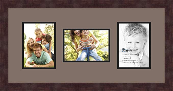 Art to Frames Double-Multimat-114-748/89-FRBW26061 Collage Frame Photo Mat Double Mat with 3 - 5x7 Openings and Espresso frame