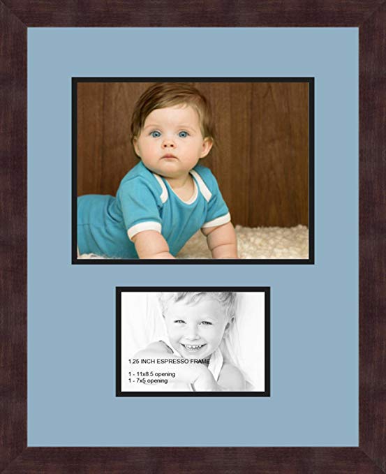 Art to Frames Double-Multimat-254-716/89-FRBW26061 Collage Frame Photo Mat Double Mat with 1-8.5x11 and 1-5x7 Openings and Espresso frame