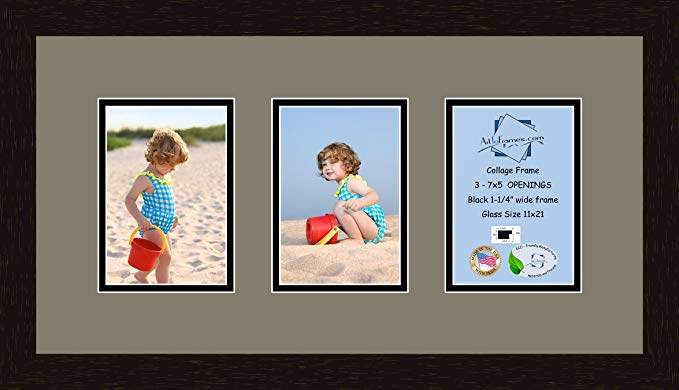 Art to Frames Double-Multimat-538-748/89-FRBW26061 Collage Frame Photo Mat Double Mat with 3-5x7 Openings and Espresso frame