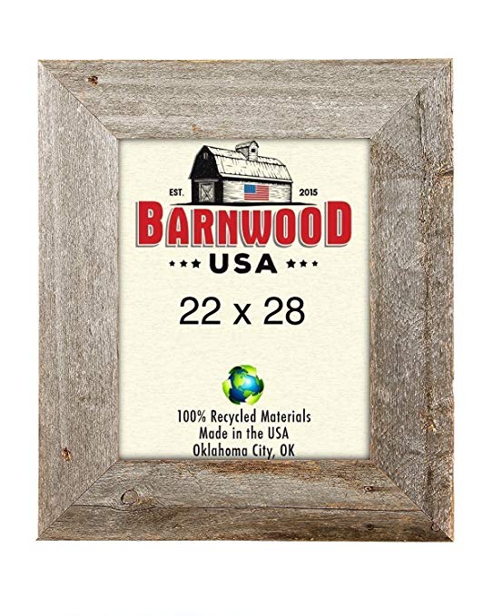BarnwoodUSA Rustic 22 by 28 Inch Wooden Picture Frames 3 Inch Wide - 100% Reclaimed Wood, Weathered Gray