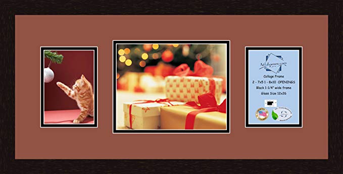 Art to Frames Double-Multimat-118-766/89-FRBW26061 Collage Frame Photo Mat Double Mat with 2 - 5x7 and 1 - 8x10 Openings and Espresso frame