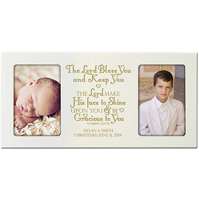 Personalized First Communion Blessings photo frame Gift Christening picture frame holds 2 -4x6 photos The Lord Bless you and Keep you The Lord make his face to shine upon you (Ivory)