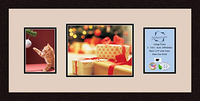 Art to Frames Double-Multimat-118-782/89-FRBW26061 Collage Frame Photo Mat Double Mat with 2 - 5x7 and 1 - 8x10 Openings and Espresso frame