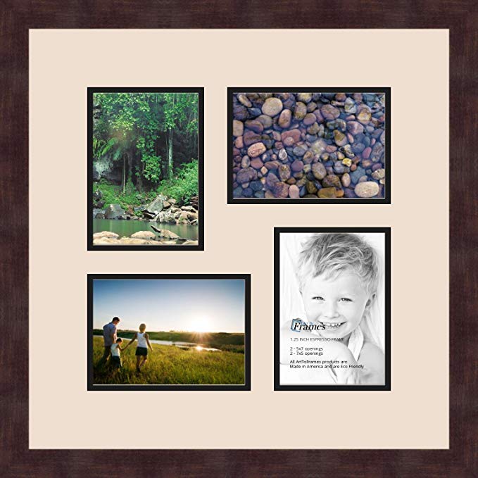 Art to Frames Double-Multimat-300-825/89-FRBW26061 Collage Frame Photo Mat Double Mat with 4-5x7 Openings and Espresso frame