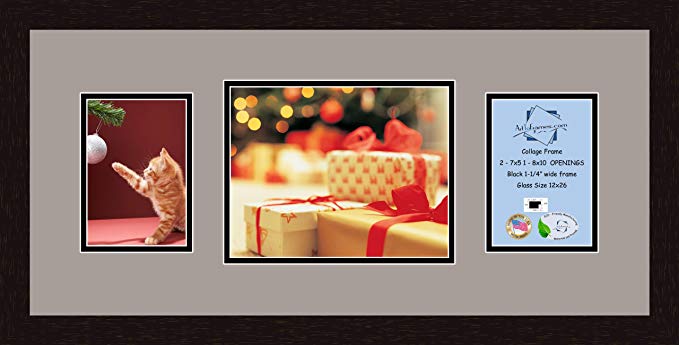 Art to Frames Double-Multimat-118-88/89-FRBW26061 Collage Frame Photo Mat Double Mat with 2 - 5x7 and 1 - 8x10 Openings and Espresso frame