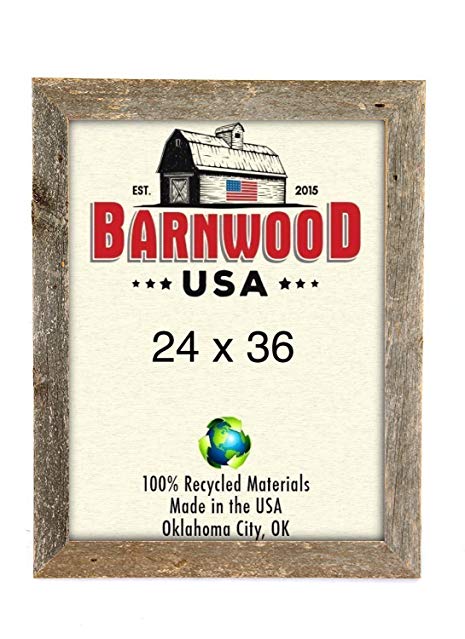 BarnwoodUSA Rustic 24 by 36 Inch Picture Frame 2 Inch Wide - 100% Reclaimed Wood, Weathered Gray