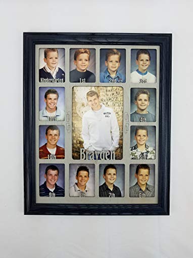 Northland Frames and Gifts Inc - School Years Picture Frame - Personalized Picture Frame with any Name - Navy Picture Frame and Stone Gray Wooden Matte, 11x14