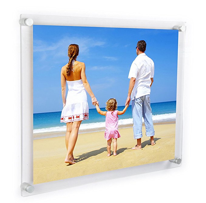 NIUBEE Clear Acrylic Wall Mount Floating Frameless Picture Frame Up to 16x20 Photo for Poster Photography Frames-Double Panel(Full Frame is 18x22 inch)