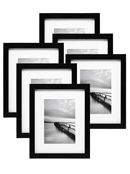 MeiC 6 Pack 8x10 Wall Table Picture Photo Frames for 5x7 with Mat or 8x10 Without Mat Black