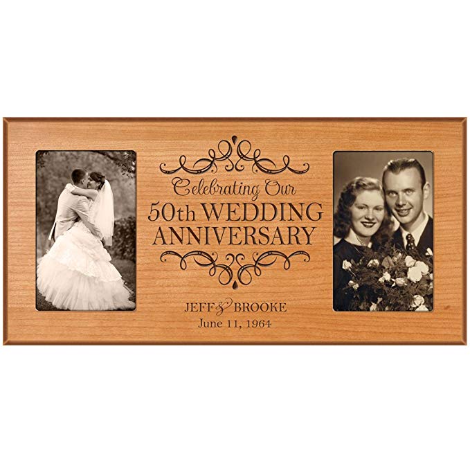 50th Anniversary Picture frame Gift Personalized 50th wedding anniversary with Couples names and anniversary dates Golden Anniversary Gifts (Cherry)