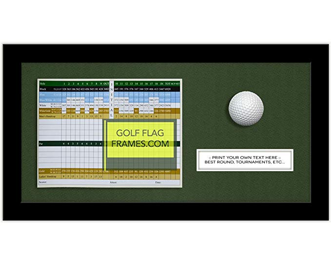 8x16 Black Scorecard,Text & Golf Ball Frame, Moulding blk-004 Shadowbox, Green Mat (holds up to 6x8 golf scorecard; card & ball not included)