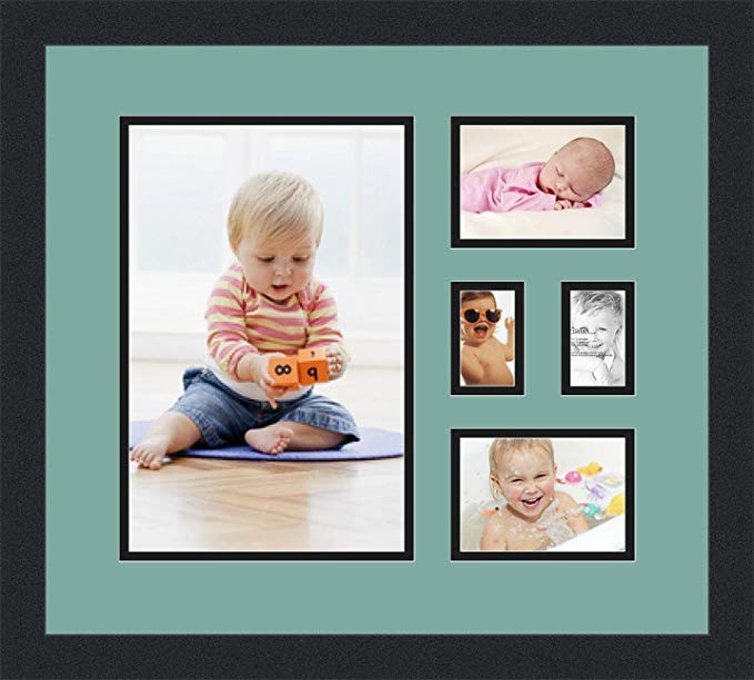 Art to Frames Double-Multimat-703-818/89-FRBW26079 Collage Photo Frame Double Mat with 1 - 8x12 and 2 - 2x3, 3.5x5 Openings and Satin Black Frame