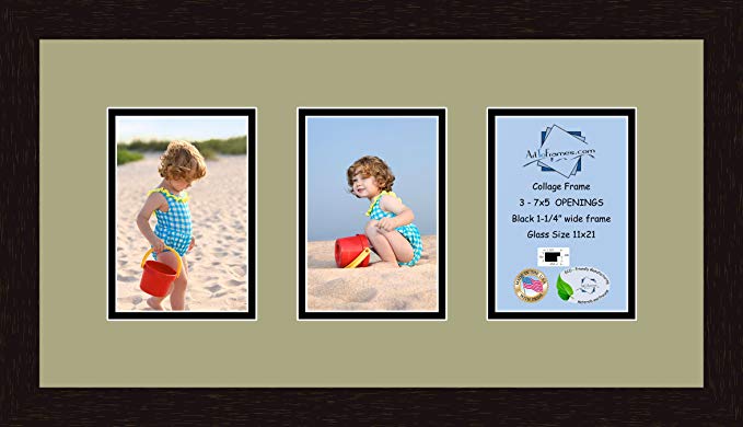 Art to Frames Double-Multimat-538-861/89-FRBW26061 Collage Frame Photo Mat Double Mat with 3 - 5x7 Openings and Espresso frame