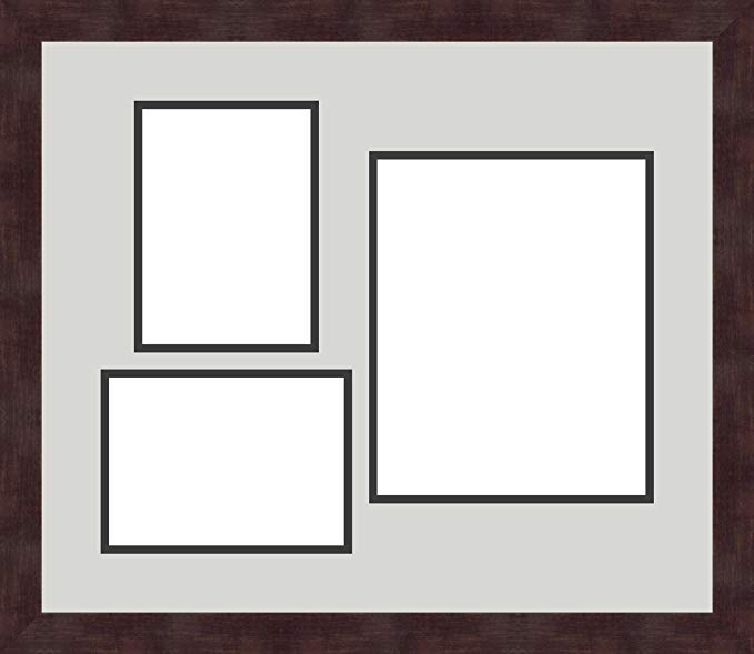 Art to Frames Double-Multimat-1127-756/89-FRBW26061 Collage Frame Photo Mat Double Mat with 2 - 5x7 and 1 - 8x10 Openings and Espresso frame