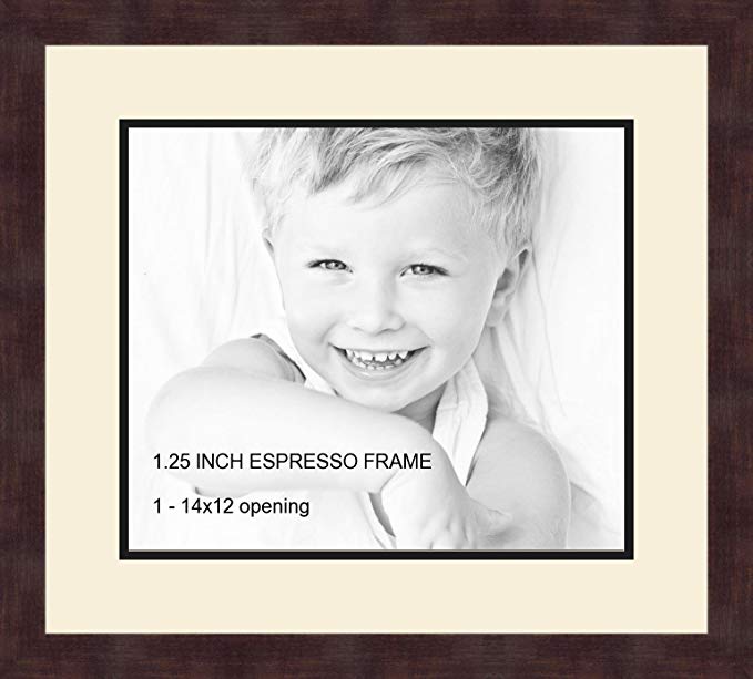 Art to Frames Double-Multimat-741-128/89-FRBW26061 Collage Frame Photo Mat Double Mat with 1 - 12x14 Openings and Espresso frame