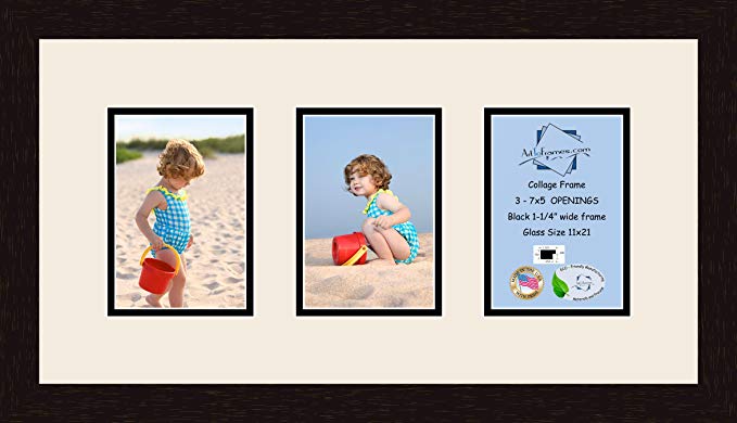 Art to Frames Double-Multimat-538-824/89-FRBW26061 Collage Frame Photo Mat Double Mat with 3-5x7 Openings and Espresso frame