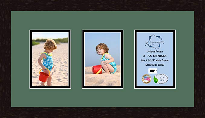 Art to Frames Double-Multimat-538-865/89-FRBW26061 Collage Frame Photo Mat Double Mat with 3 - 5x7 Openings and Espresso frame