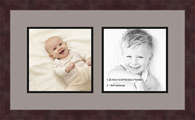 Art to Frames Double-Multimat-48-88/89-FRBW26061 Collage Frame Photo Mat Double Mat with 2-8x8 Openings and Espresso frame