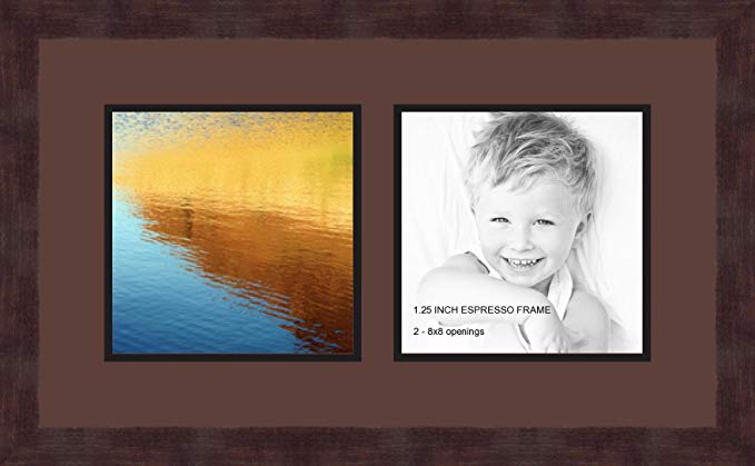 Art to Frames Double-Multimat-48-736/89-FRBW26061 Collage Frame Photo Mat Double Mat with 2 - 8x8 Openings and Espresso frame