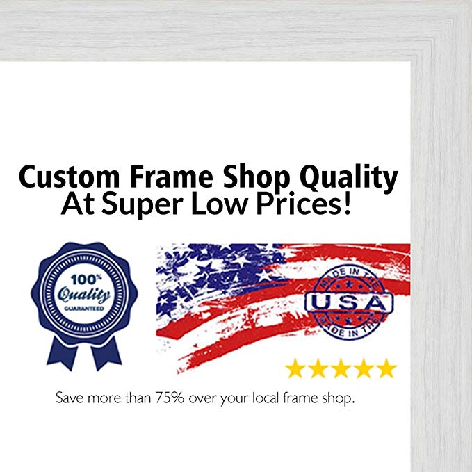 Poster Palooza 28x36 Rustic White Wood Picture Frame - UV Acrylic, Foam Board Backing, Hanging Hardware Included!