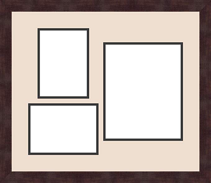 Art to Frames Double-Multimat-1127-825/89-FRBW26061 Collage Frame Photo Mat Double Mat with 2 - 5x7 and 1 - 8x10 Openings and Espresso frame
