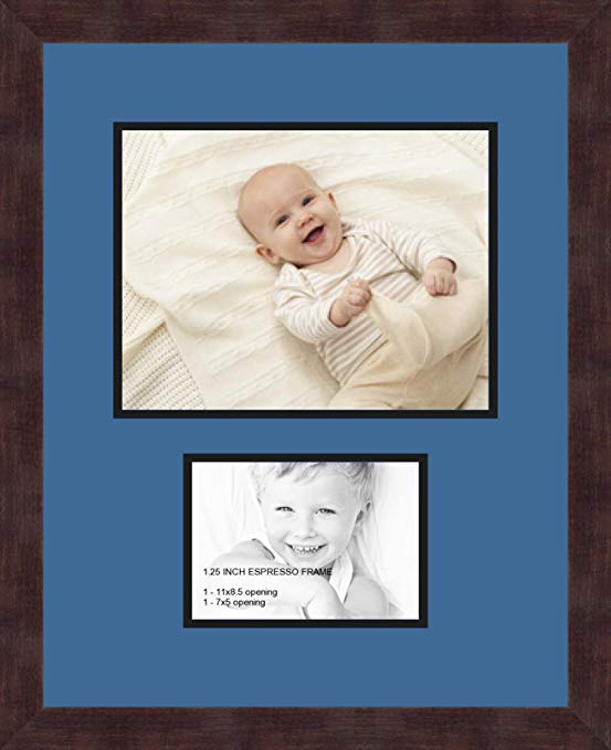 Art to Frames Double-Multimat-254-817/89-FRBW26061 Collage Frame Photo Mat Double Mat with 1-8.5x11 and 1-5x7 Openings and Espresso frame