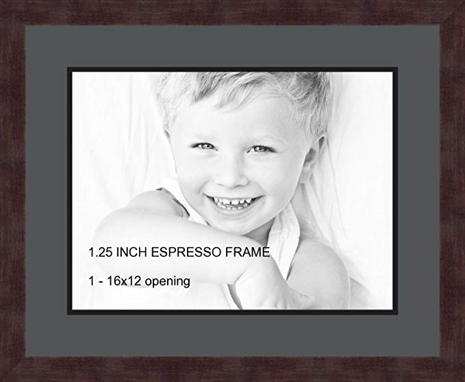 Art to Frames Double-Multimat-728-41/89-FRBW26061 Collage Frame Photo Mat Double Mat with 1 - 12x16 Openings and Espresso frame