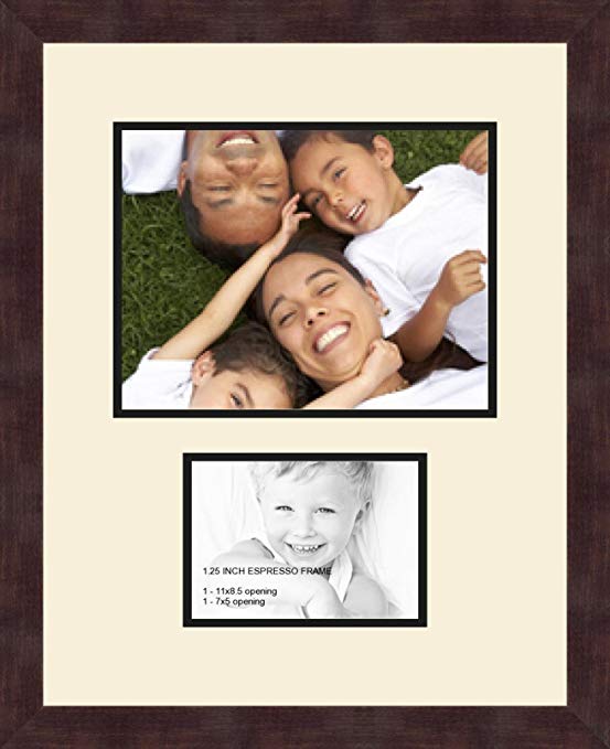 Art to Frames Double-Multimat-254-128/89-FRBW26061 Collage Frame Photo Mat Double Mat with 1-8.5x11 and 1-5x7 Openings and Espresso frame