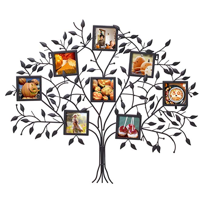 Asense Black Metal 8 Openings Family Tree Picture Photo Frame for Walling
