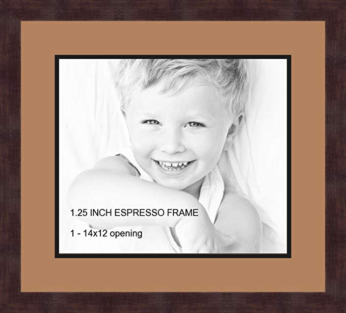 Art to Frames Double-Multimat-741-771/89-FRBW26061 Collage Frame Photo Mat Double Mat with 1 - 12x14 Openings and Espresso frame