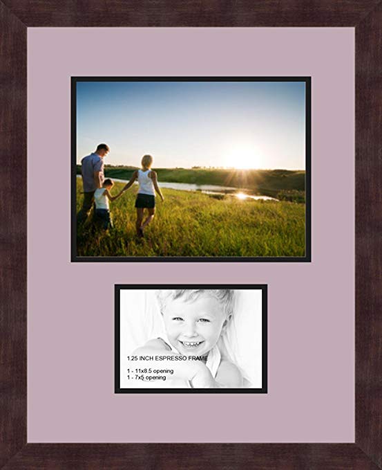 Art to Frames Double-Multimat-254-805/89-FRBW26061 Collage Frame Photo Mat Double Mat with 1-8.5x11 and 1-5x7 Openings and Espresso frame