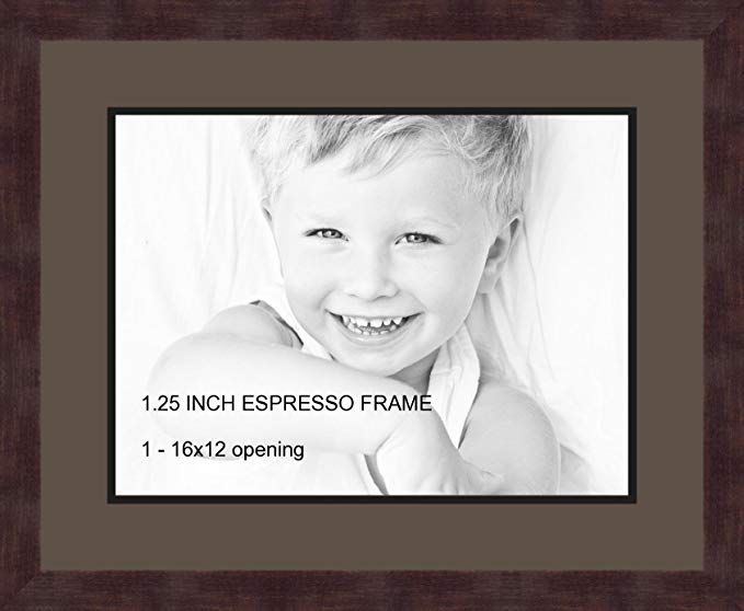 Art to Frames Double-Multimat-728-119/89-FRBW26061 Collage Frame Photo Mat Double Mat with 1 - 12x16 Openings and Espresso frame