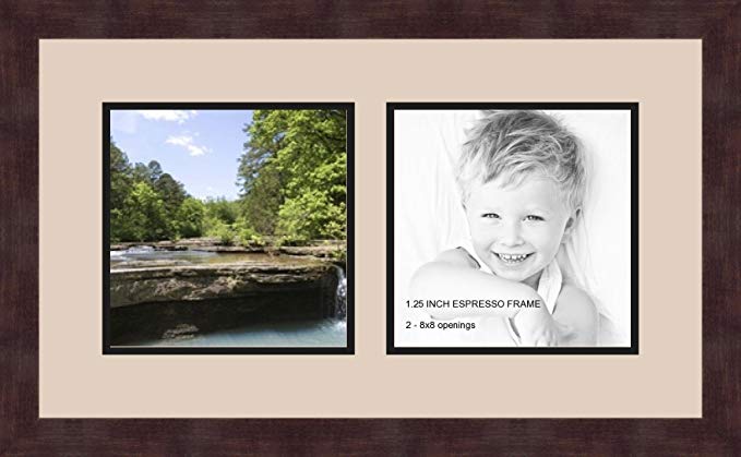Art to Frames Double-Multimat-48-782/89-FRBW26061 Collage Frame Photo Mat Double Mat with 2 - 8x8 Openings and Espresso frame