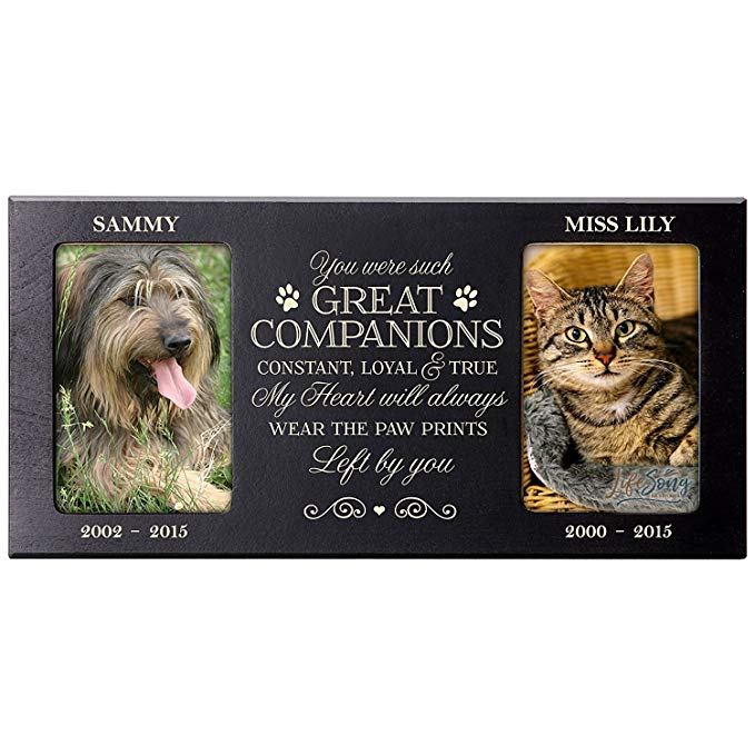 Personalized Pet Memorial Gift, Sympathy Photo Frame, You Were Such Great Companions Loyal and True, Custom Frame by LifeSong Milestones USA Made Holds Two 4x6 Photos (Black)